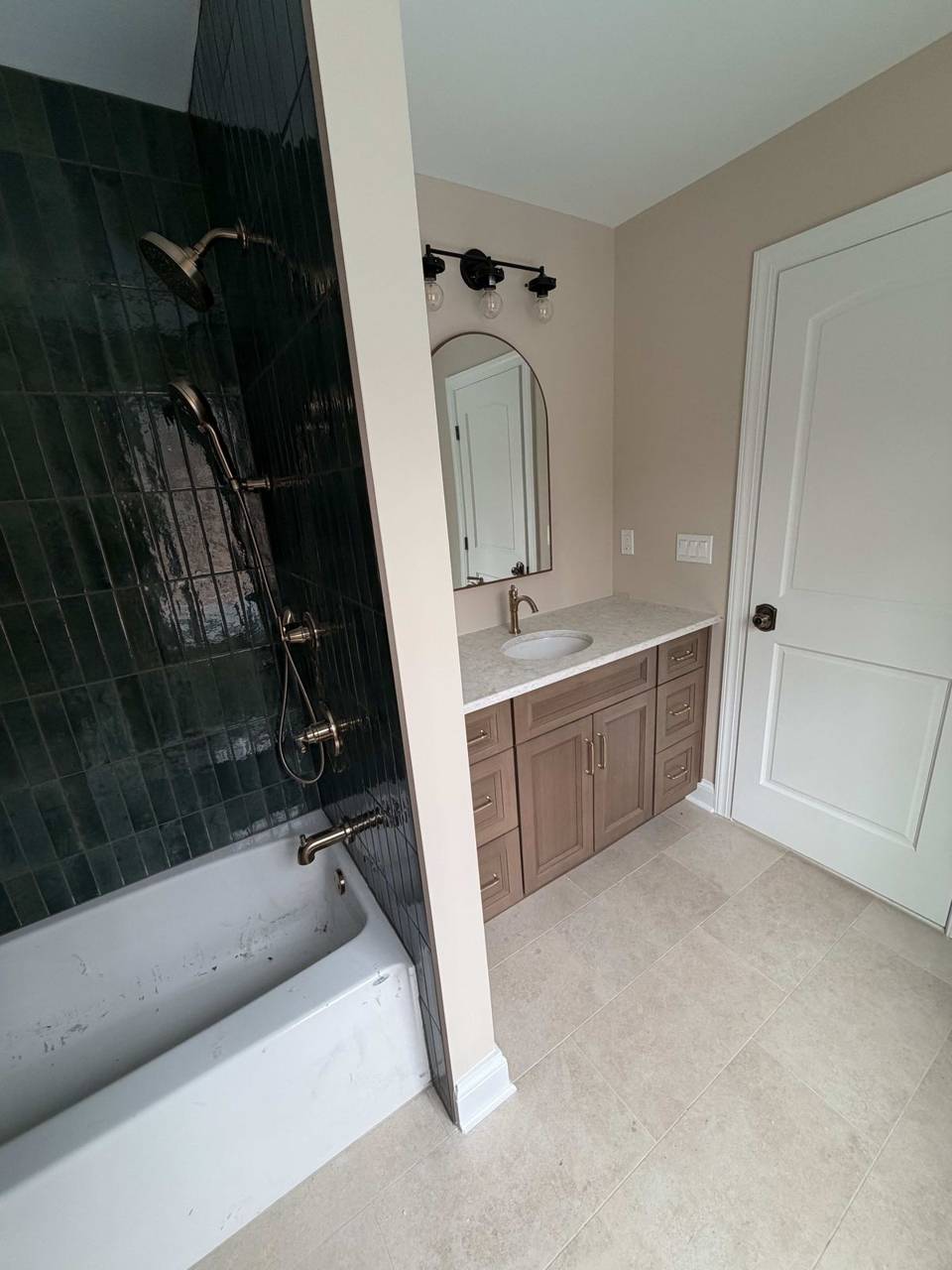 Green tile bathroom, full view