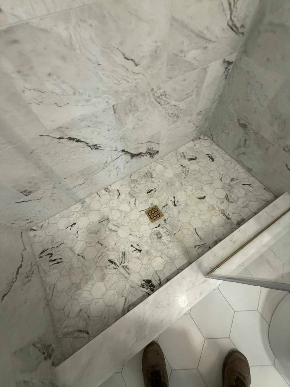Marble tile shower floor