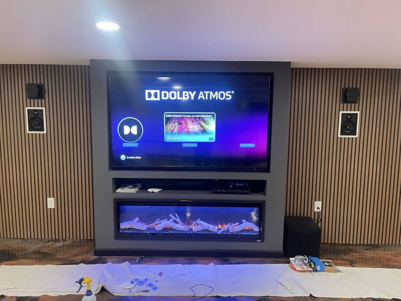 Finished basement media wall with fireplace in West Allentown, PA